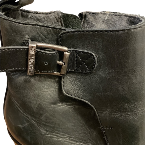 Harley Davidson Women's Black Leather Zip Up High Heel Motorcycle Boots - Picture 7 of 12